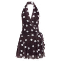 Retro Polka Dot Deep V Plunge neck Mesh Camisole Dress Vacation Lace