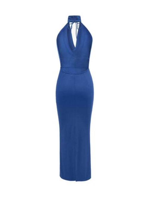 Backless Lace Up Back Sleeveless Maxi Dress